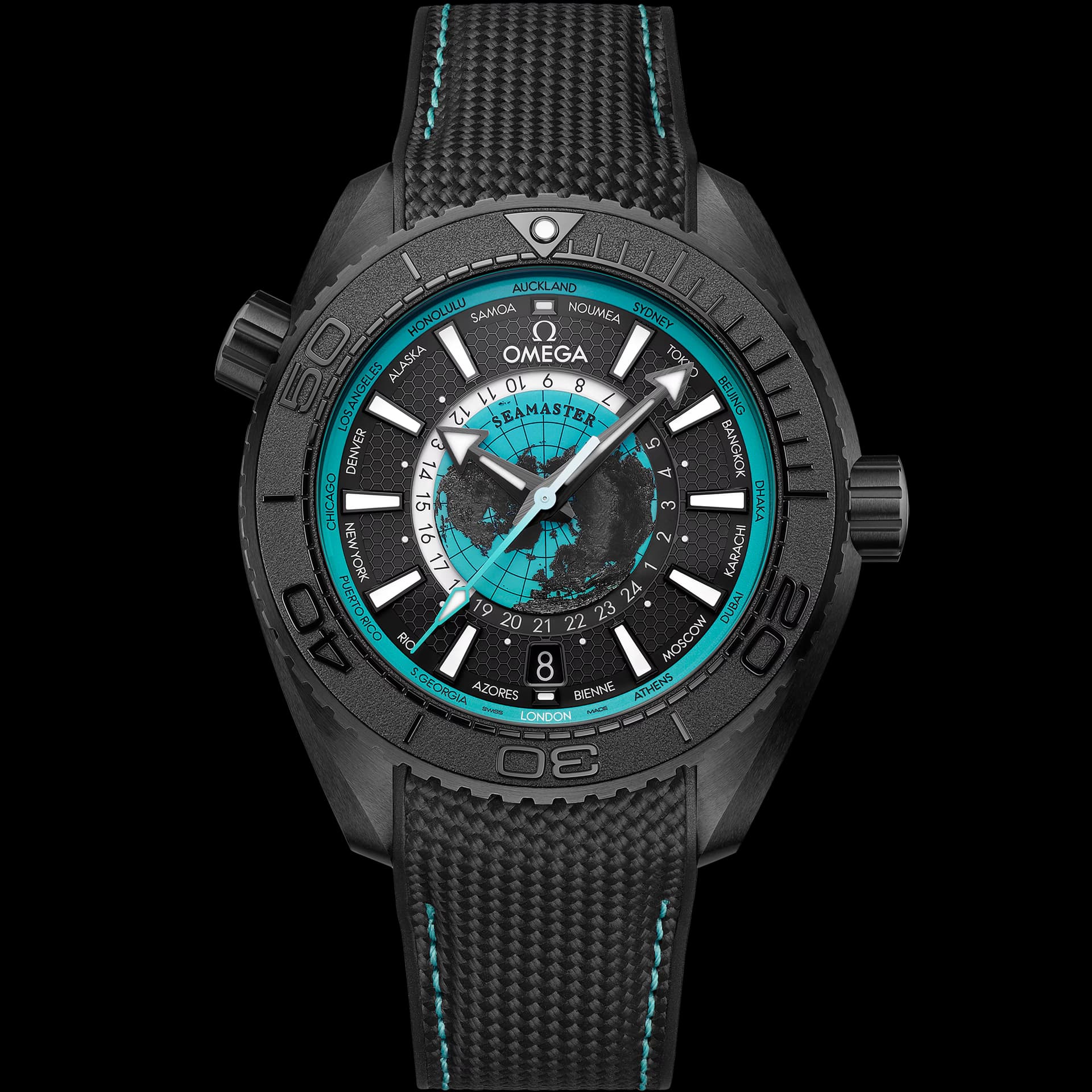 Omega Seamaster 45,5 mm, céramique noire sur bracelet caoutchouc