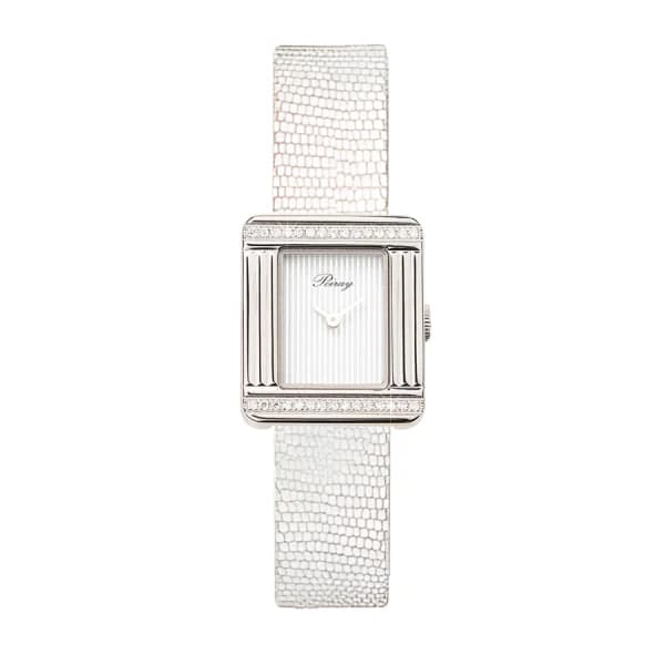 Poiray Montre Poiray Ma Première Mini Acier Serti Diamants Bracelet Chèvre Blanc