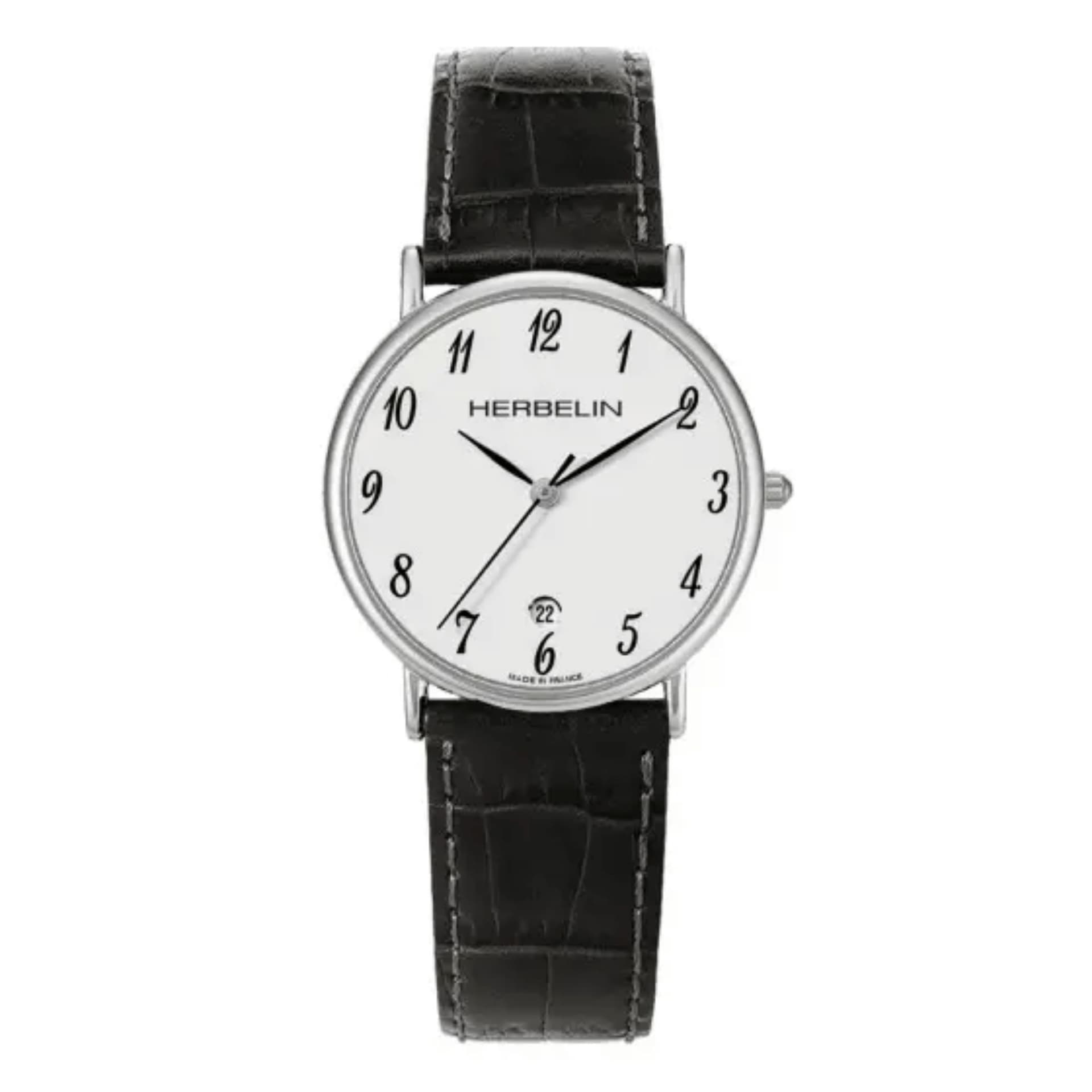 Michel Herbelin Montre Michel Herbelin Classiques quartz cadran blanc chiffres arabes bracelet cuir noir 34 mm
