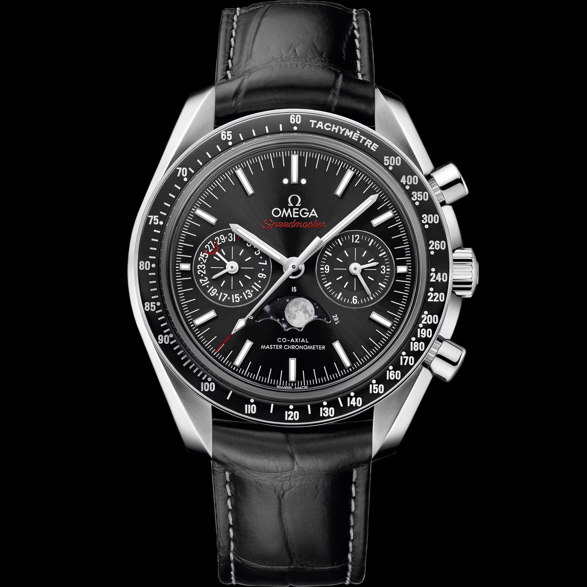 Omega Speedmaster 44,25 mm, acier sur bracelet en cuir