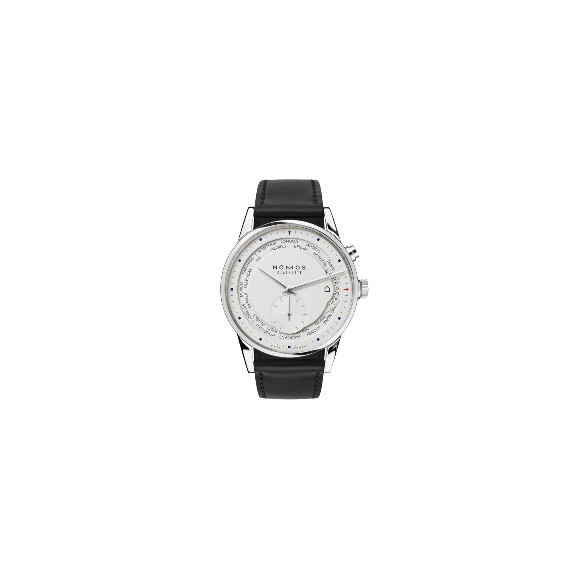 Nomos Montre NOMOS Zürich world time automatique bracelet cuir véritable noir 39,9 mm