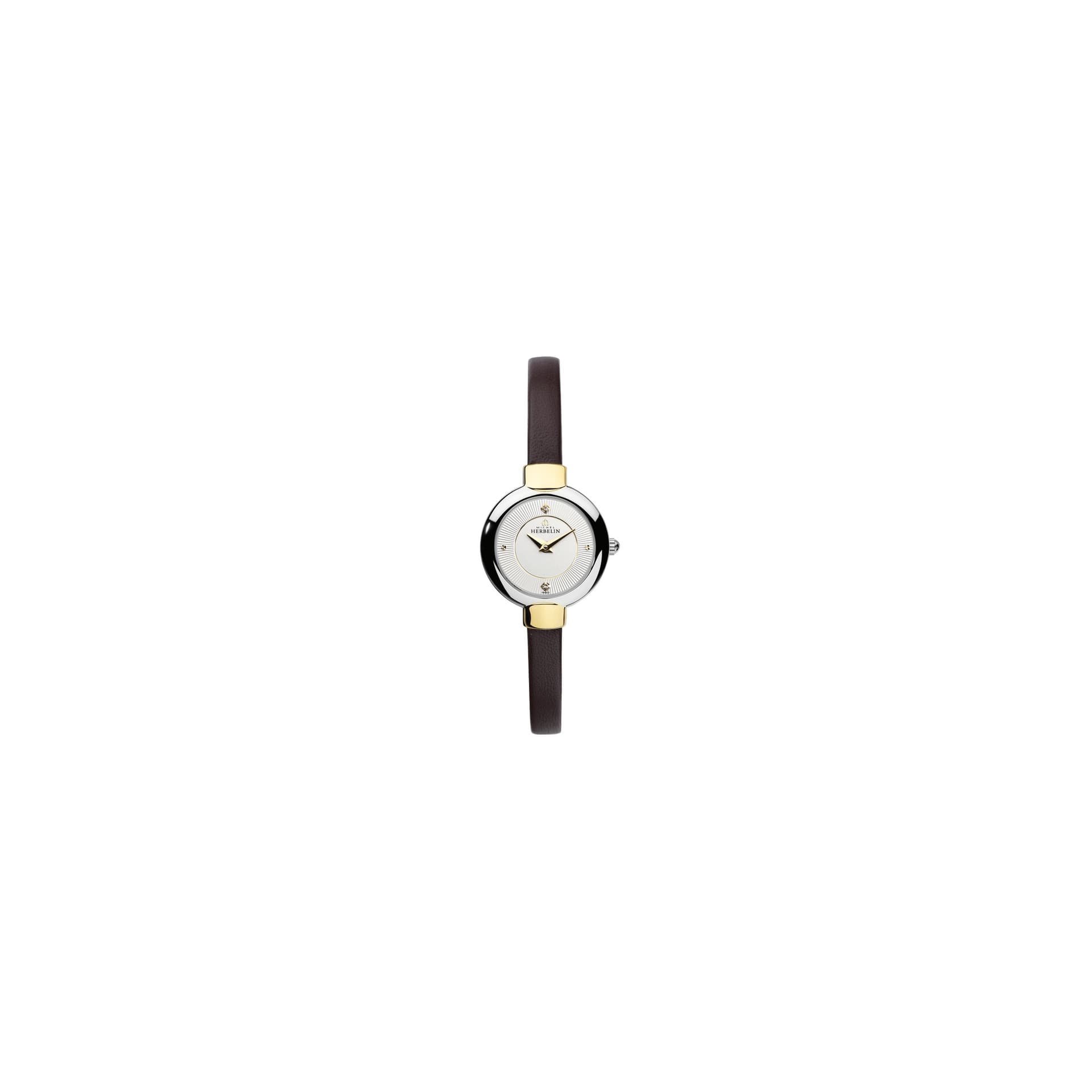 Michel Herbelin Montre Michel Herbelin Salambo quartz cadran argent texturé bracelet cuir marron 22,5 mm