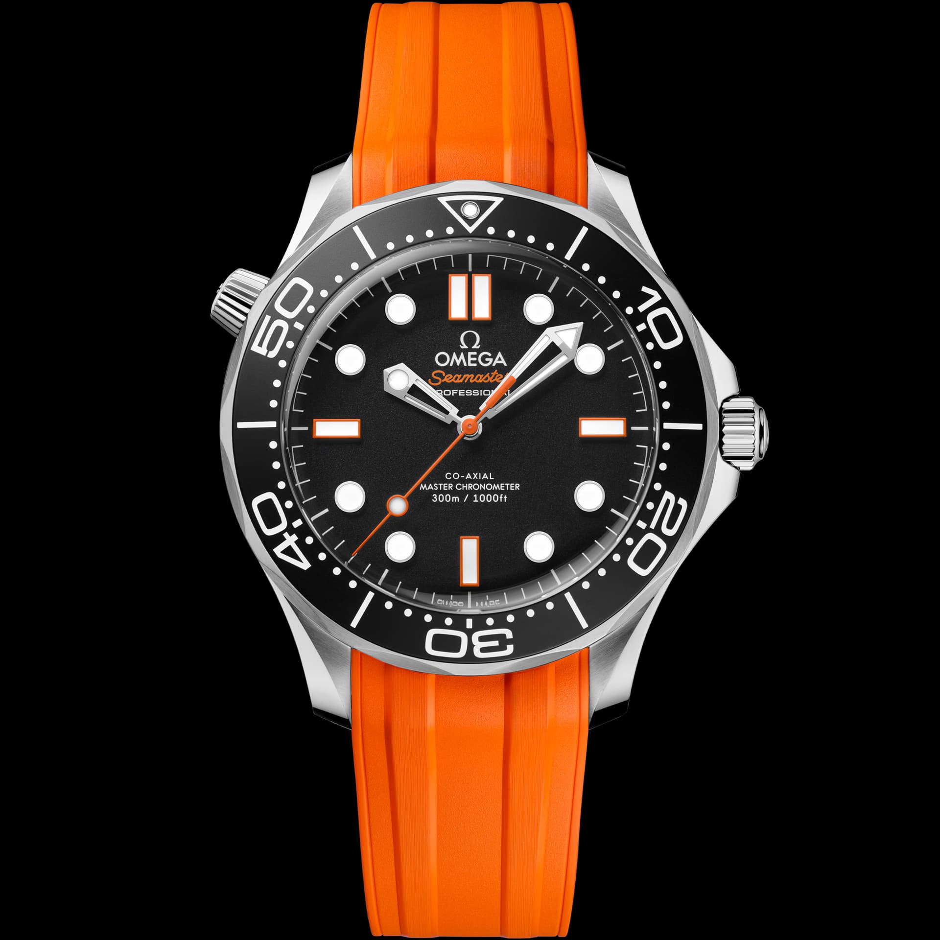 Omega Montre Omega Seamaster Diver 300m Co-Axial Master Chronometer cadran noir "Orange" bracelet caoutchouc 42 mm