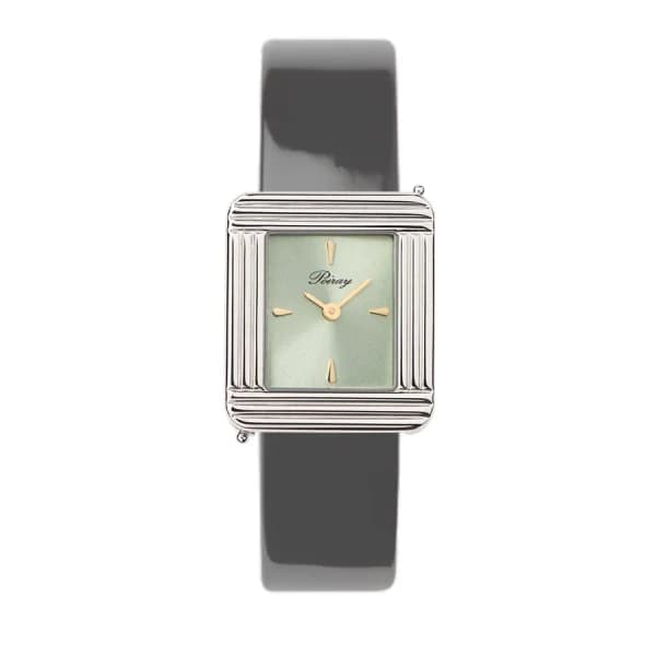 Poiray Montre Poiray Ma Première Acier Cadran Vert Bracelet Veau Vernis Gris