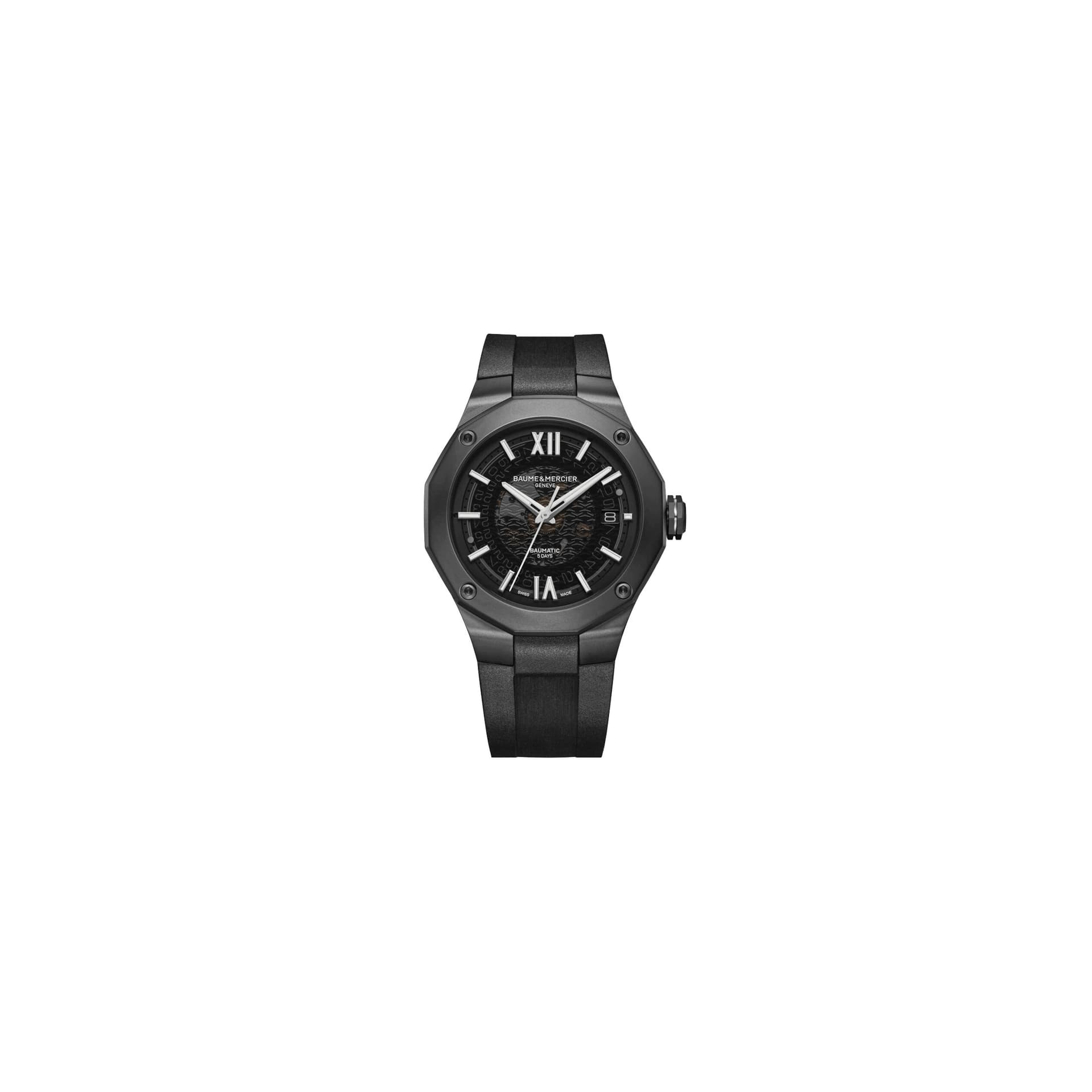 Baume & Mercier Montre Baume et Mercier Riviera ADLC noir automatique cadran noir bracelet caoutchouc noir 42 mm