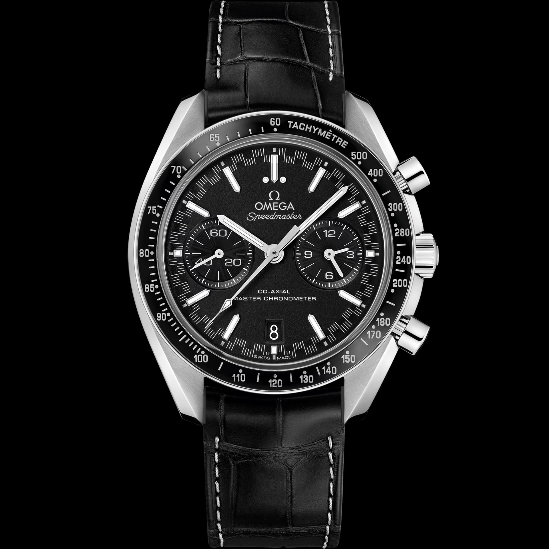 Omega Speedmaster 44,25 mm, acier sur bracelet en cuir