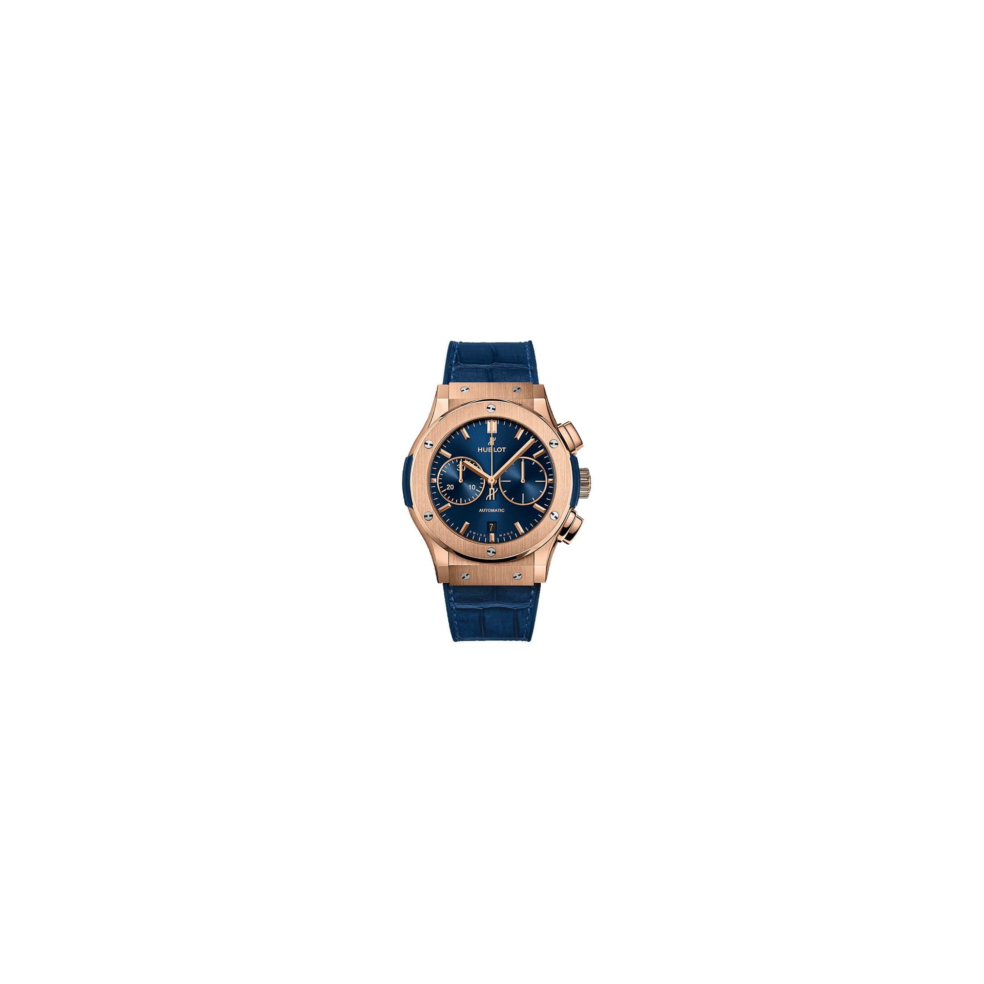 Hublot Montre Hublot Classic Fusion Blue Chronograph King Gold bracelet cuir et caoutchouc 45 mm