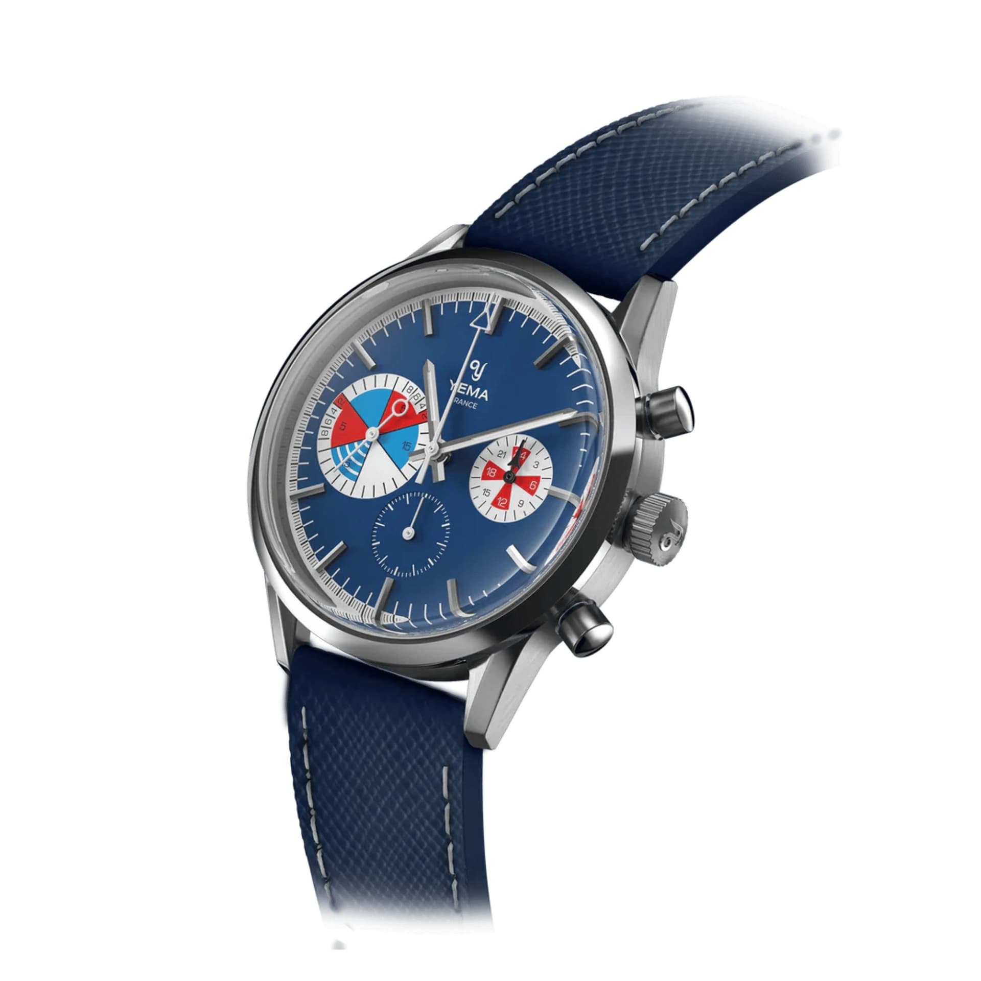 Yema Montre Yema Yachtingraf Croisière Meca-Quartz cadran bleu bracelet cuir bleu 38,5 mm