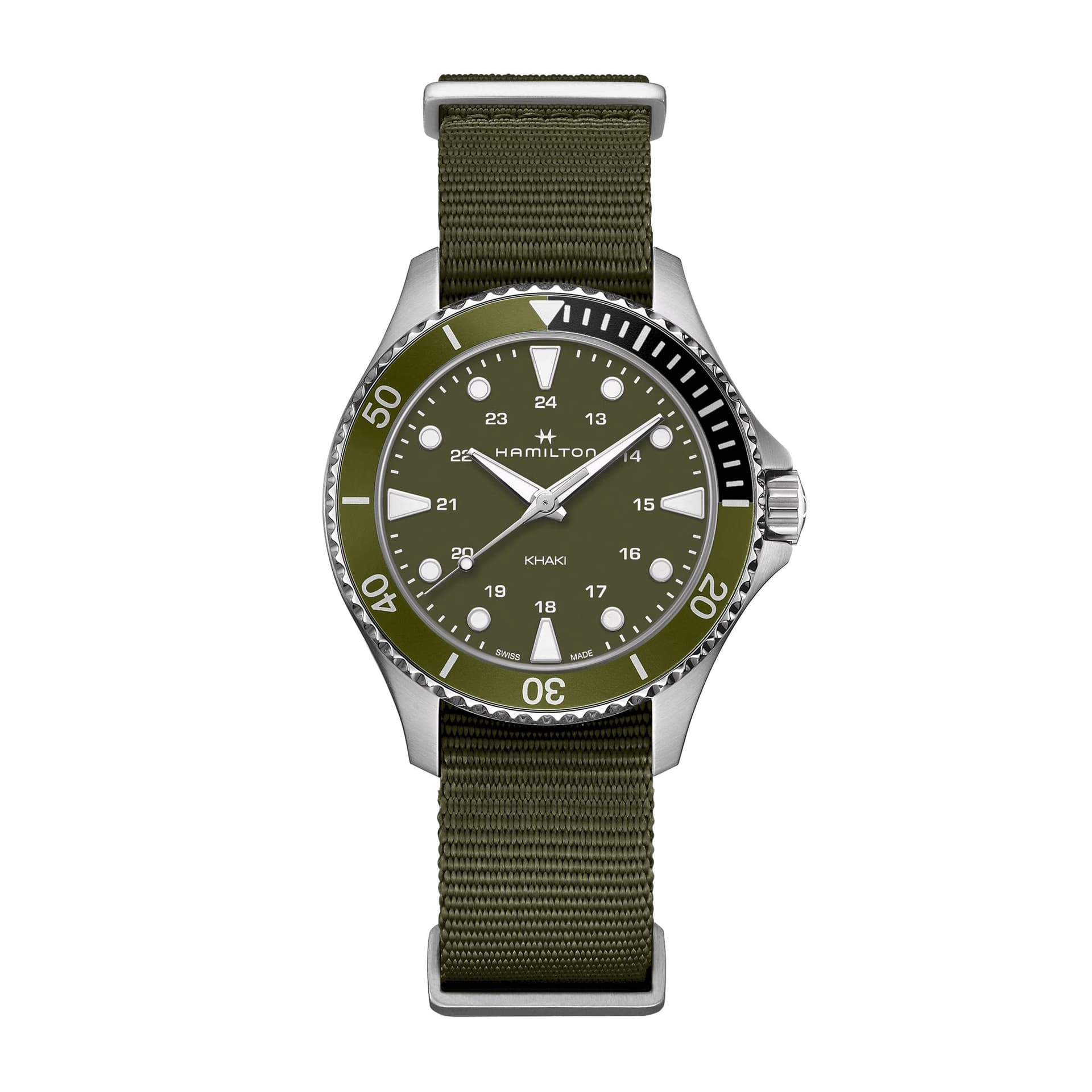 Hamilton Montre Hamilton Khaki Navy Scuba quartz cadran vert bracelet NATO vert 37 mm
