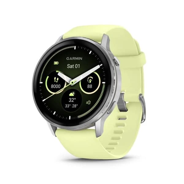 Garmin Montre Garmin Venu 4 - 45 mm Silver Bracelet en silicone jaune citron