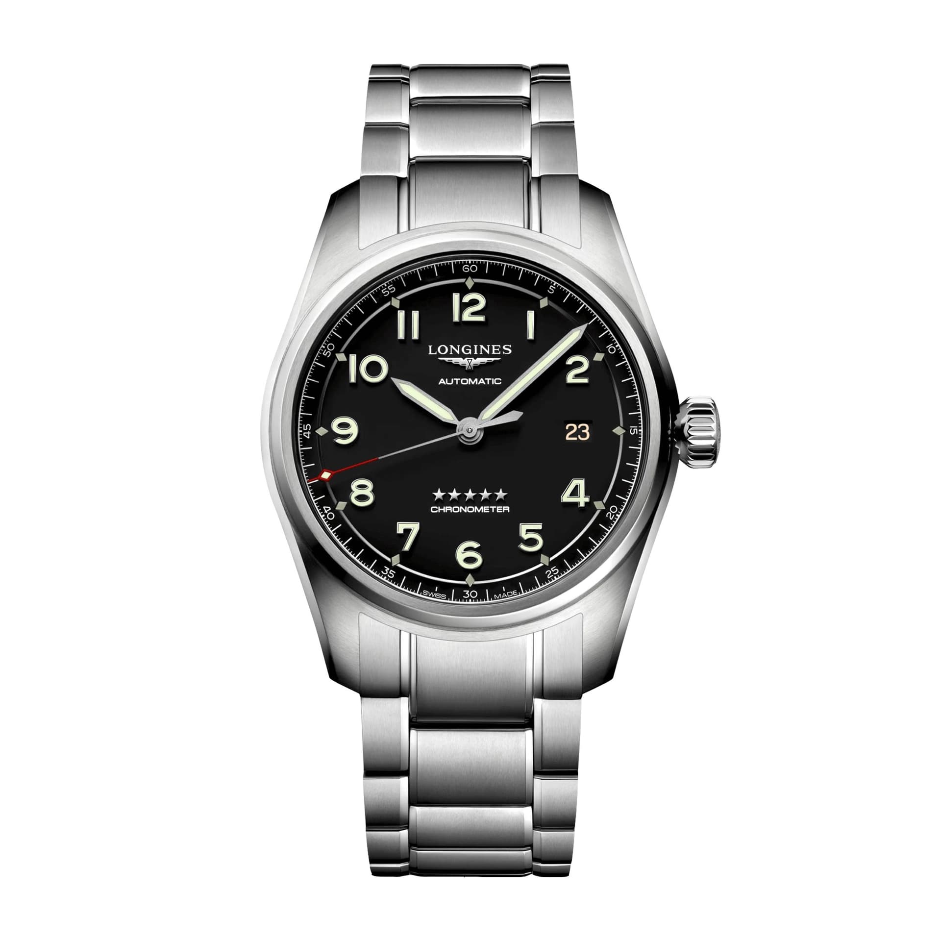 Longines Montre Longines Spirit Automatique 40 mm cadran noir bracelet acier