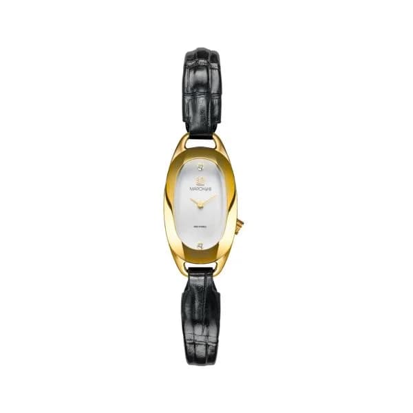 March LA.B Montre March LA.B Oblongue Electrique Nacre Or 18k Alligator Noir