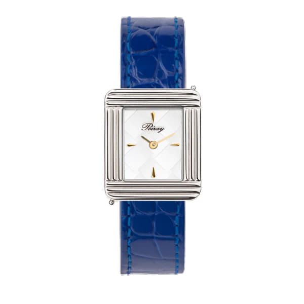 Poiray Montre Poiray Ma Première Cadran Blanc Texturé Bracelet Alligator Bleu
