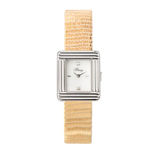 Poiray Montre Poiray Ma Première Mini Acier Cadran Serti Bracelet Chèvre Doré