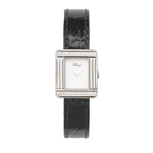 Poiray Montre Poiray Ma Première Mini Acier Serti Diamants Bracelet Alligator Noir