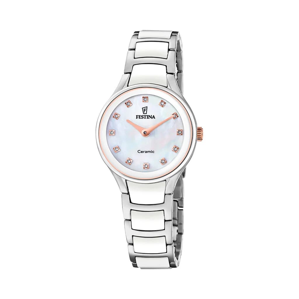 Festina Montre Festina Ceramic Bimatiere Nacre Blanche
