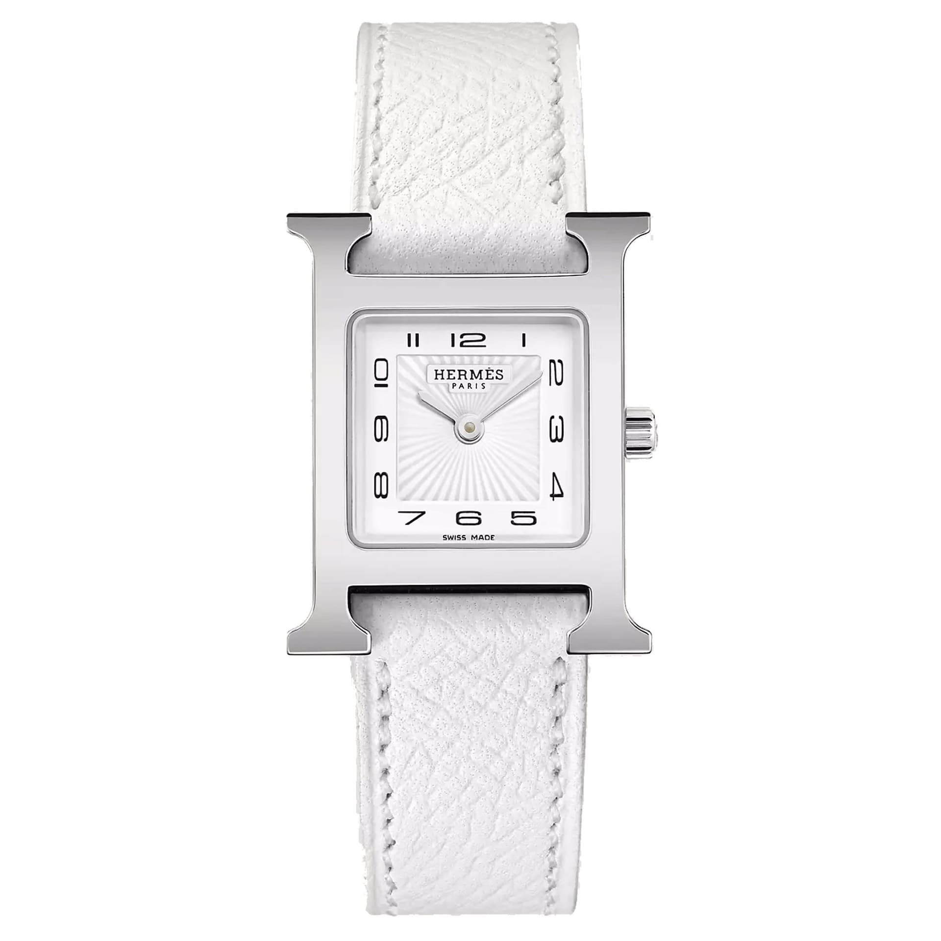 Hermès Montre HERMÈS Heure H Petit Modèle quartz cadran blanc bracelet cuir blanc 25 mm