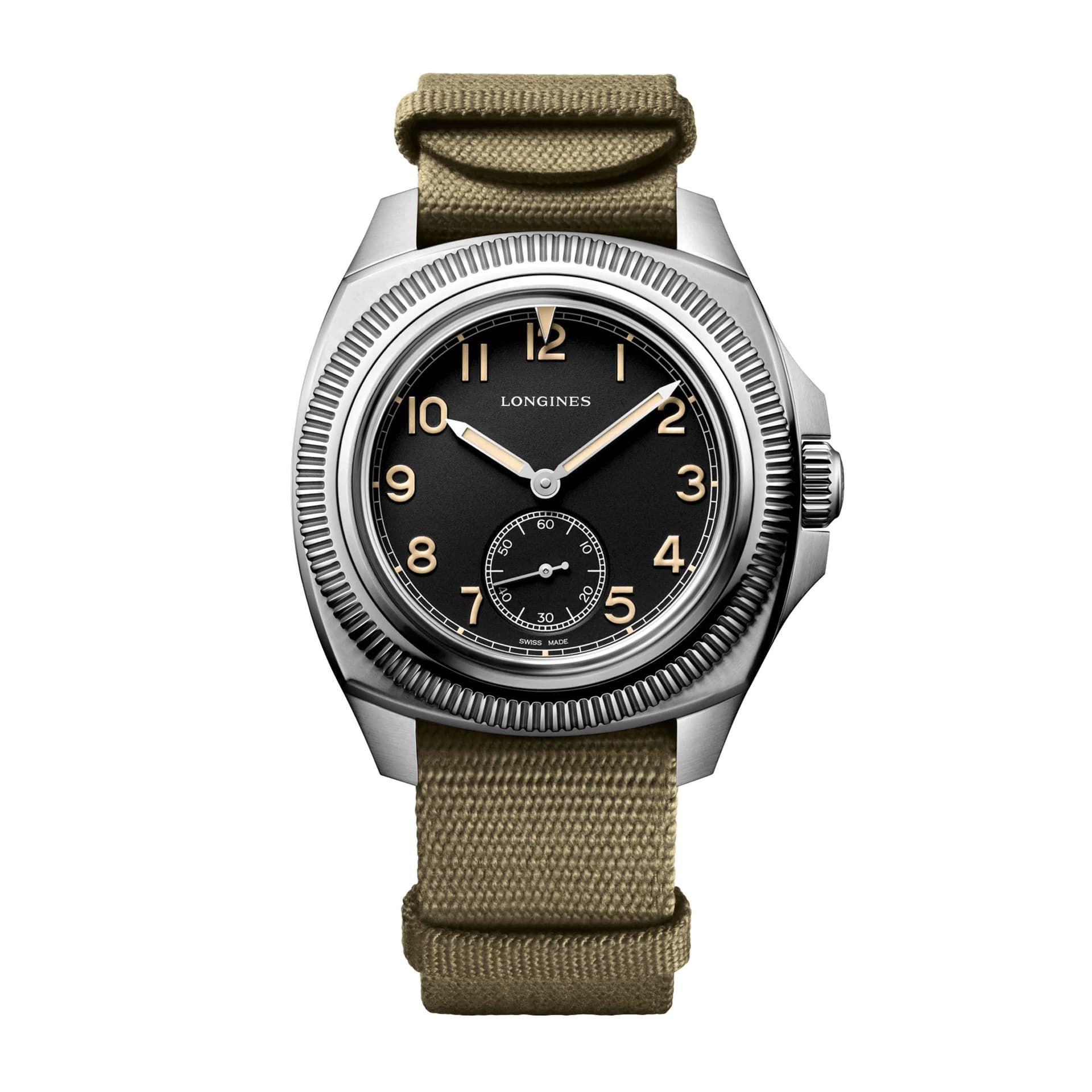 Longines Montre Longines Pilot Majetek automatique cadran noir bracelet tissu vert 43 mm