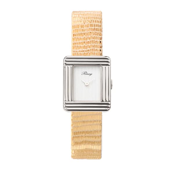 Poiray Montre Poiray Ma Première Mini Acier Cadran Ligné Bracelet Chèvre Doré