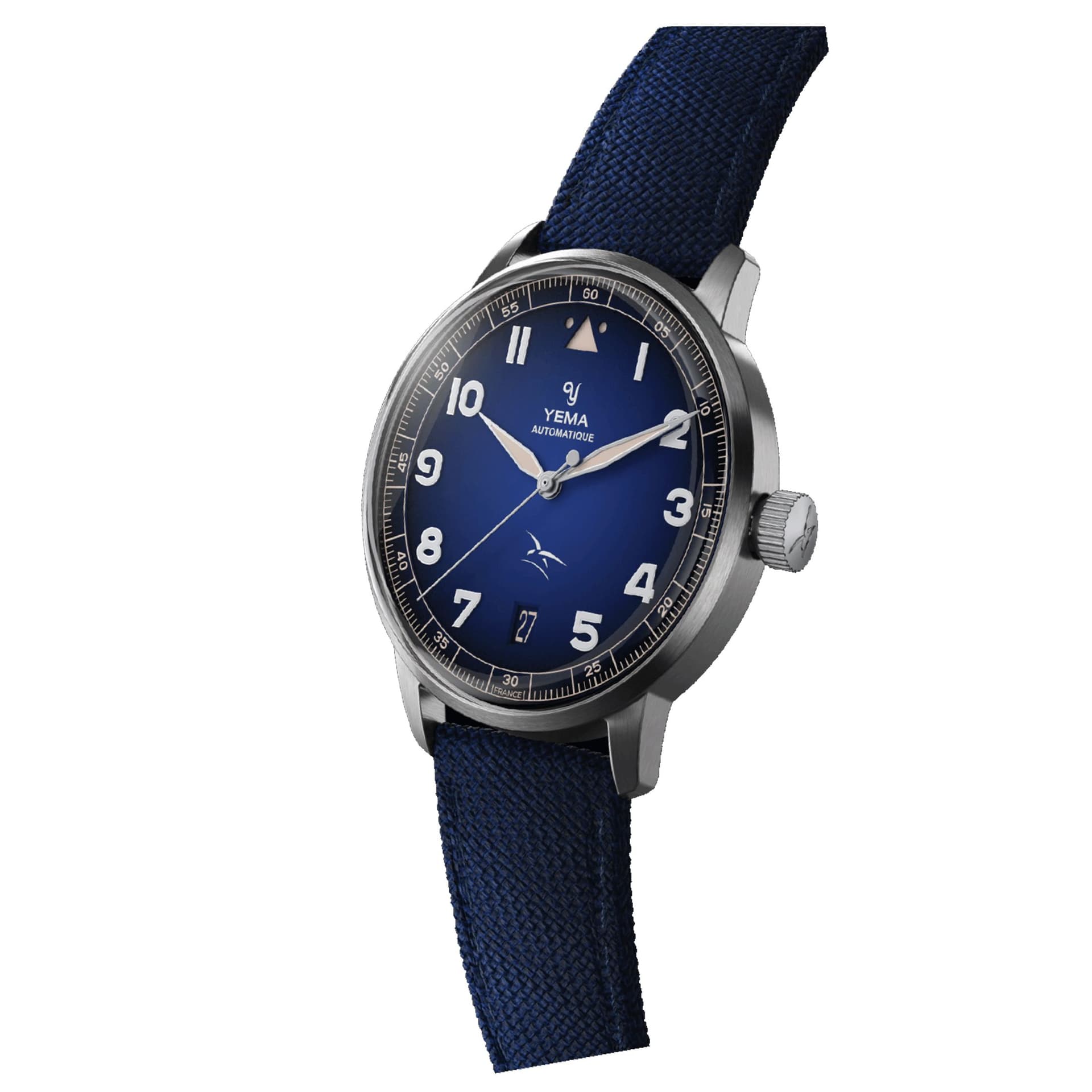 Yema Montre Yema Flygraf Flieger AAE automatique cadran bleu bracelet tissu bleu 40 mm