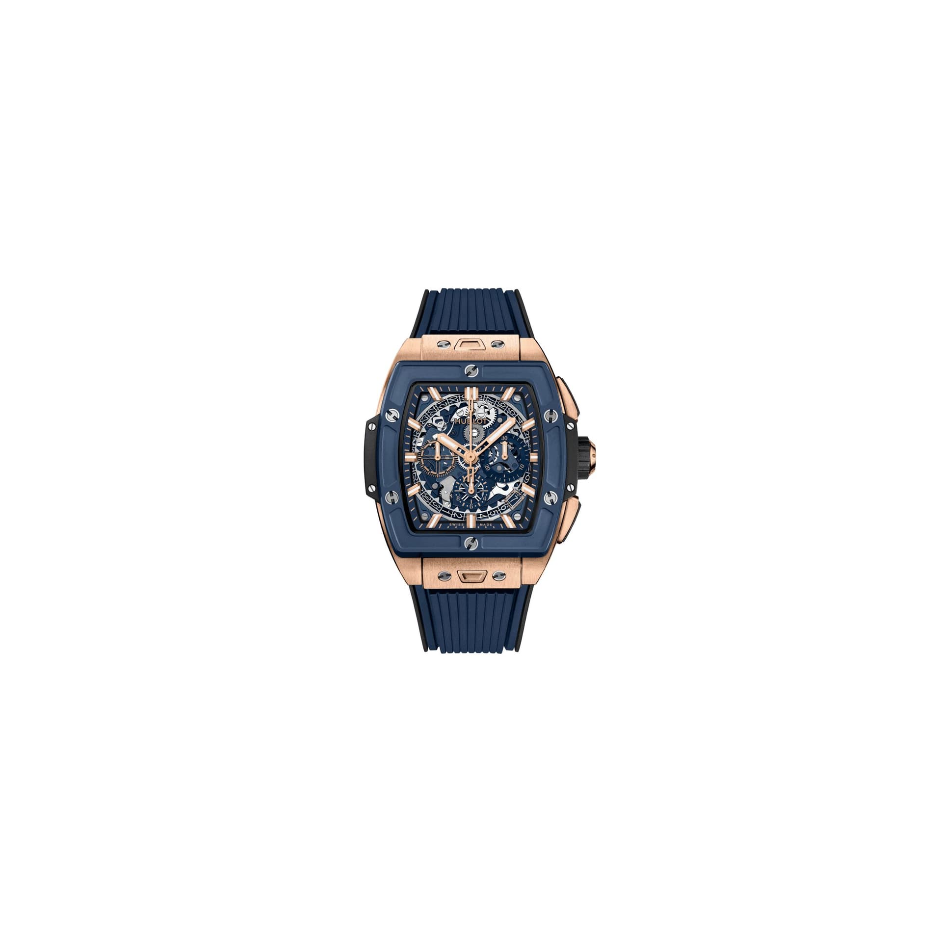 Hublot Montre Hublot Spirit of Big Bang King Gold Blue Ceramic automatique cadran squelette bracelet caoutchouc bleu 42 mm