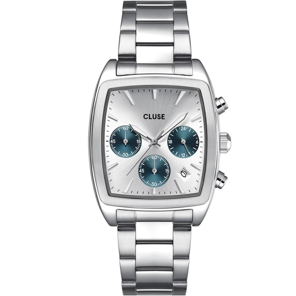 Cluse Quartaut Chrono Watch Steel, Blue, Full Silver Colour