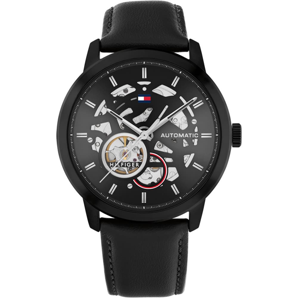 Tommy Hilfiger Montre Automatique Tommy Hilfiger en Cuir Noir