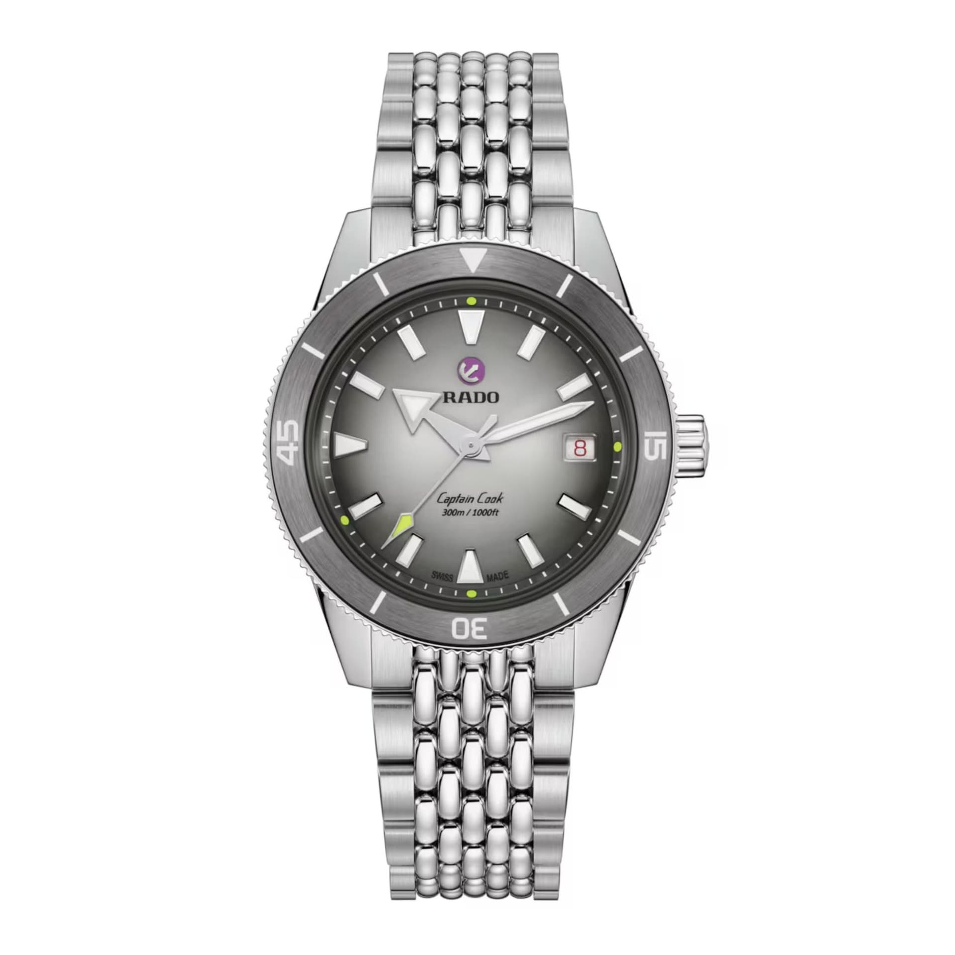 Rado Montre Rado Captain Cook High Tech Ceramic x Tennis Limited Edition auto cadran argenté 3 bracelets tissu NATO et 1 acier 39 mm