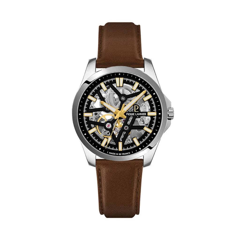 Pierre Lannier Montre Automatique Pierre Lannier Collection Skeletom en Cuir Marron