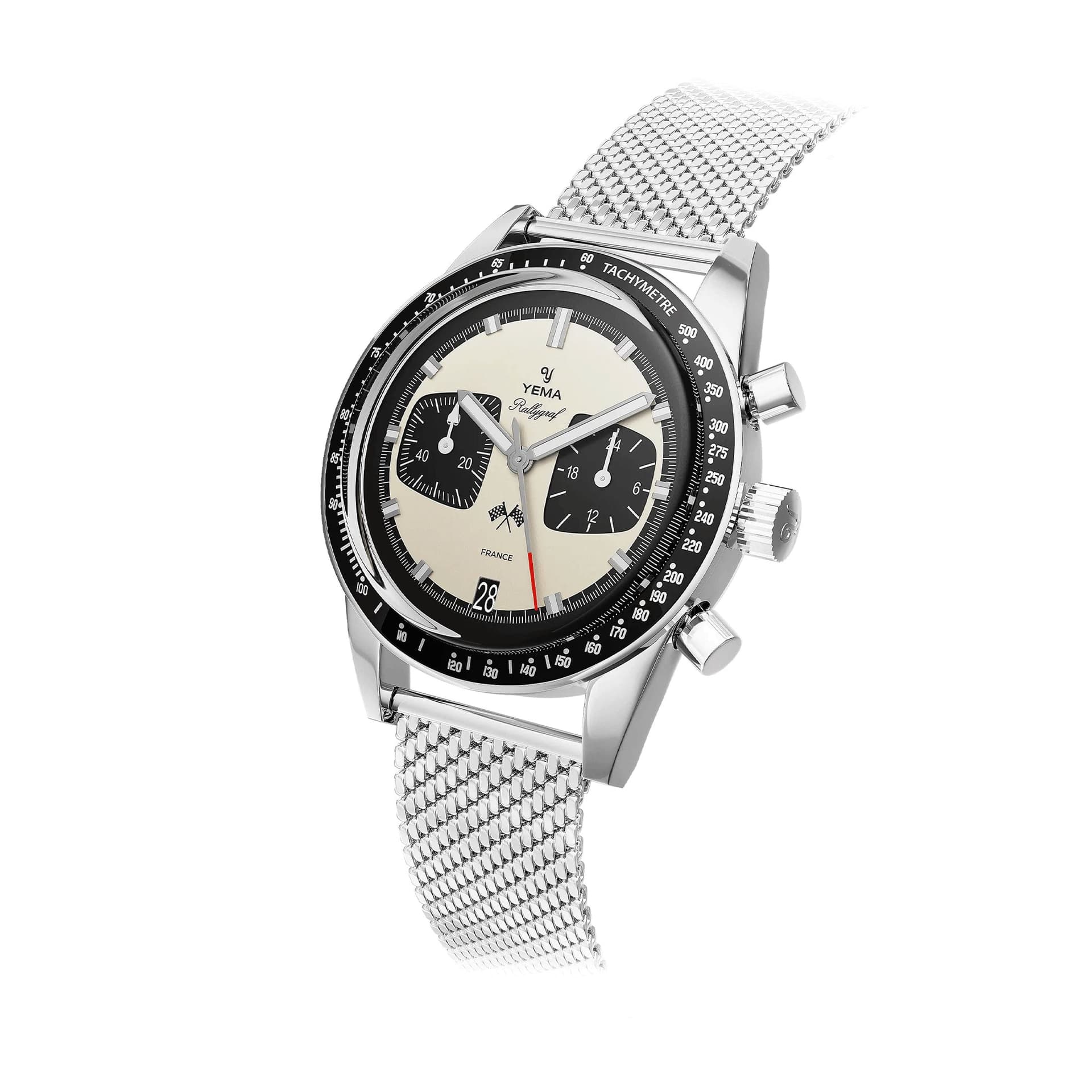 Yema Montre Yema Rallygraf Meca-Quartz cadran crème bracelet acier maille milanaise 39 mm
