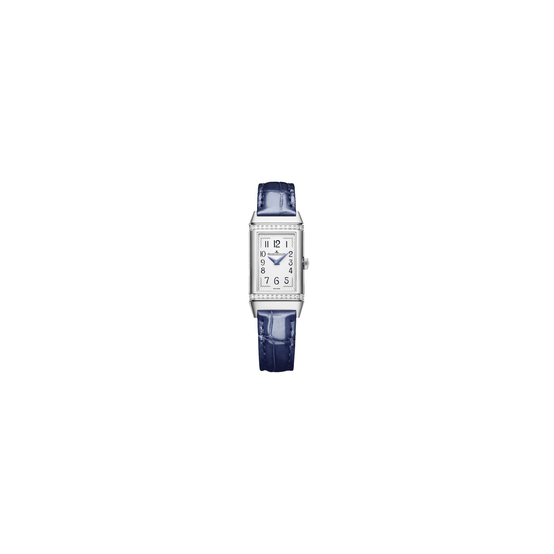 Jaeger-LeCoultre Montre Jaeger LeCoultre Reverso One Duetto mécanique cadran argent bracelet cuir bleu 40 x 20 mm