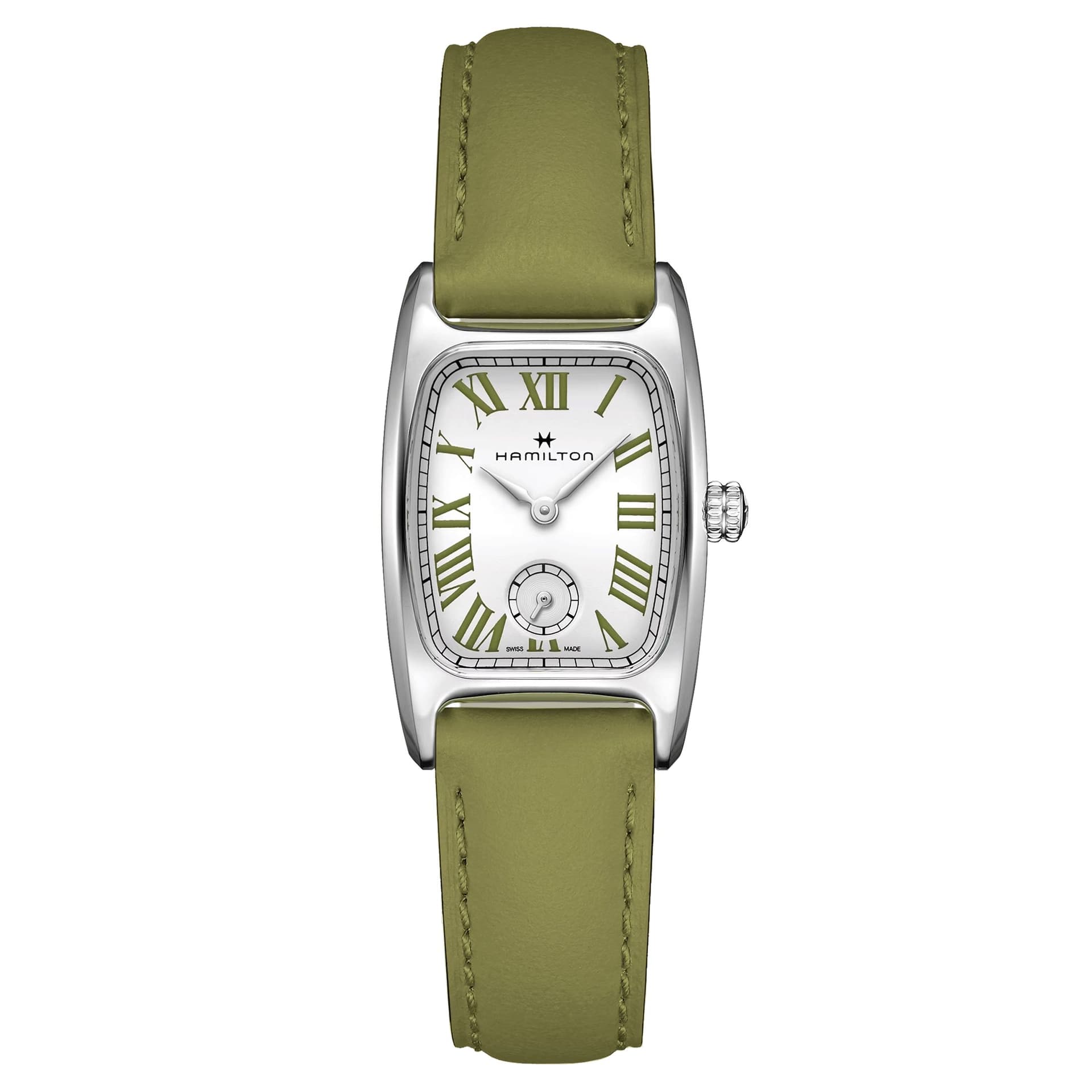 Hamilton Montre Hamilton American Classic Boulton Small Second M quartz cadran blanc bracelet cuir vert 23,5 x 27,4 mm