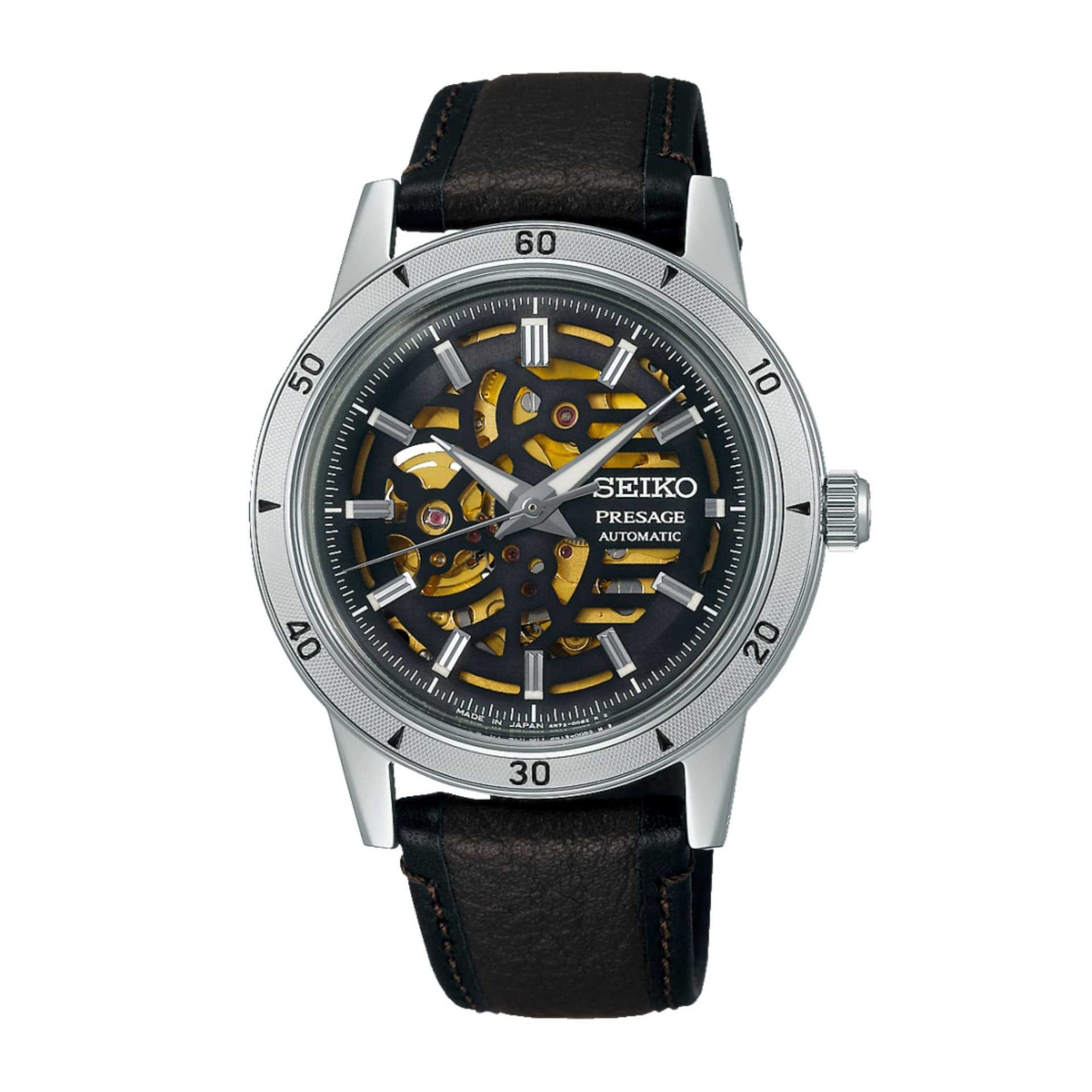 Seiko Presage — cadran noir bracelet cuir