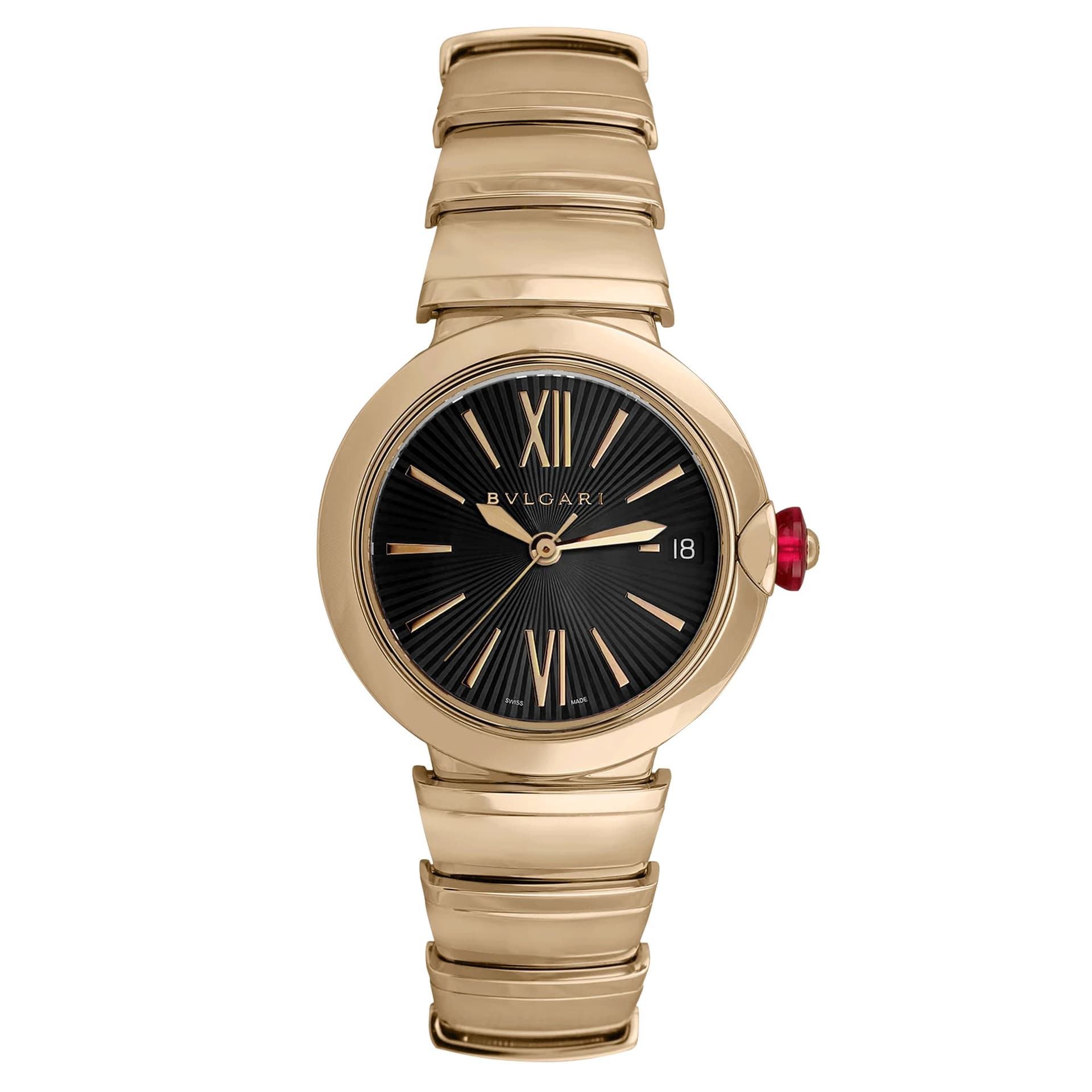 Bulgari Montre Bulgari Lvcea Or Rose automatique cadran noir bracelet or rose 33 mm