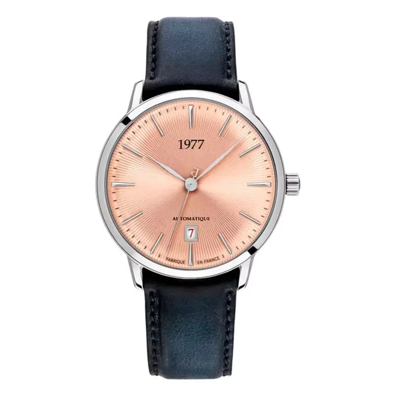 1977 Montre EDMOND saumon argenté cuir 1977P01156