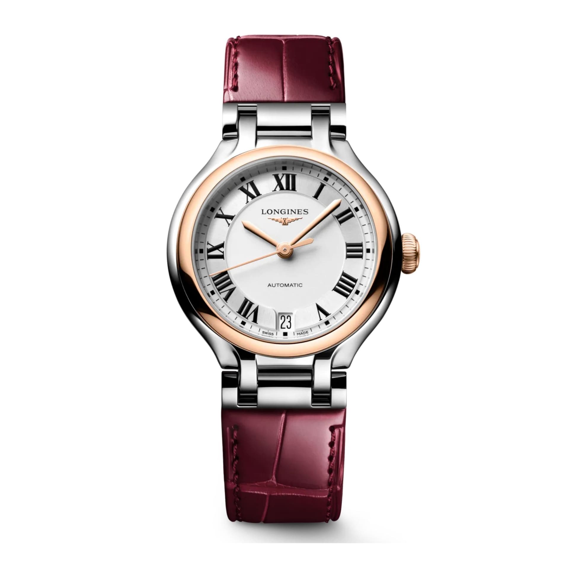 Longines Montre Longines Longines primaluna 34 mm Automatique Cadran Argenté "soleil" Bracelet Cuir