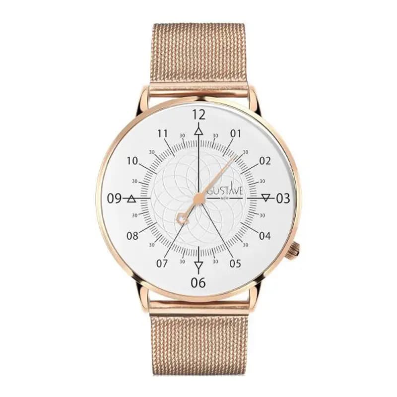 Gustave & Cie Montre 12H Louis Or Rose & Blanc Milanais Or Rose 40mm
