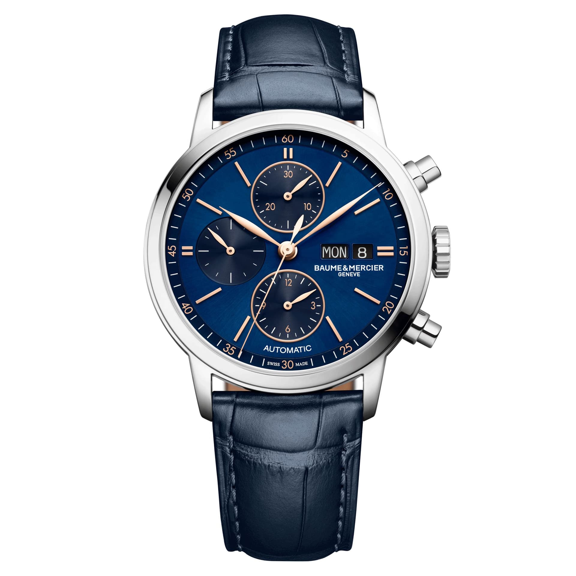 Baume & Mercier Montre Baume et Mercier Classima Chronographe automatique cadran bleu bracelet cuir bleu 42 mm