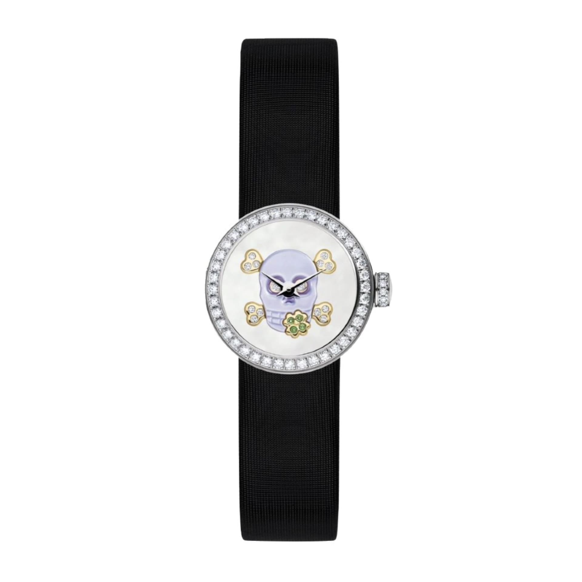 Dior Montre Mini D de Dior Tête de Mort quartz mauve cadran nacre bracelet satin 19 mm
