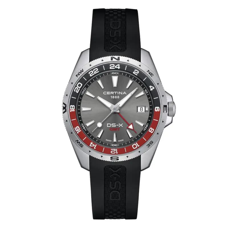 Certina Montre Certina DS-X GMT Cadran Gris Bracelet Caoutchouc Noir