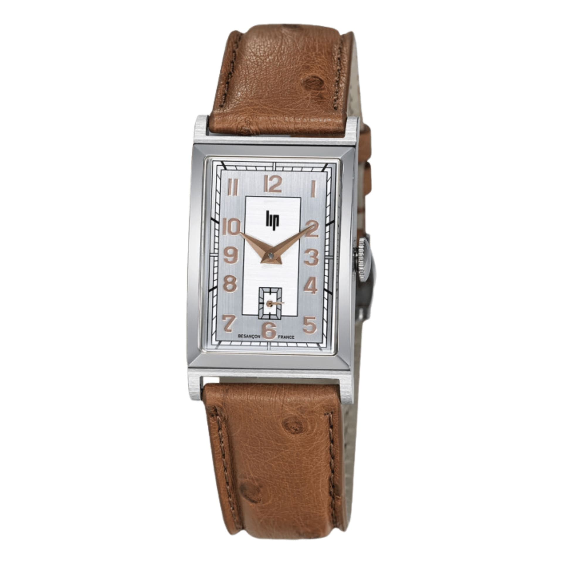 Lip Montre Lip Churchill T18 Original mécanique cadran argenté bracelet cuir camel