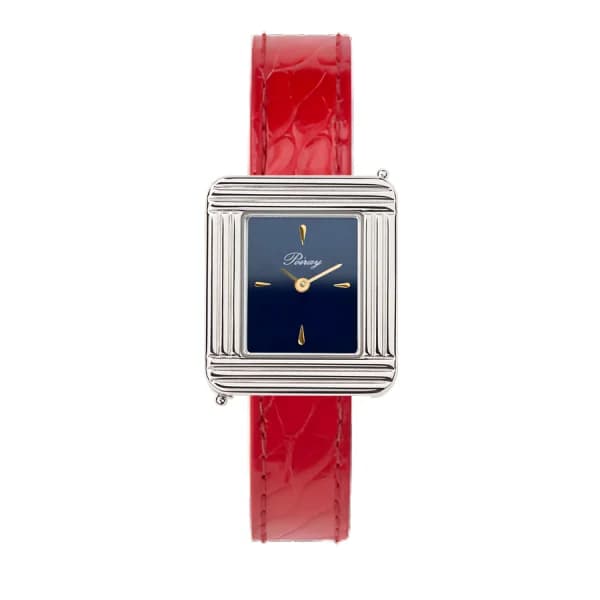 Poiray Montre Poiray Ma Première Mini Acier Cadran Bleu Bracelet Alligator Rouge