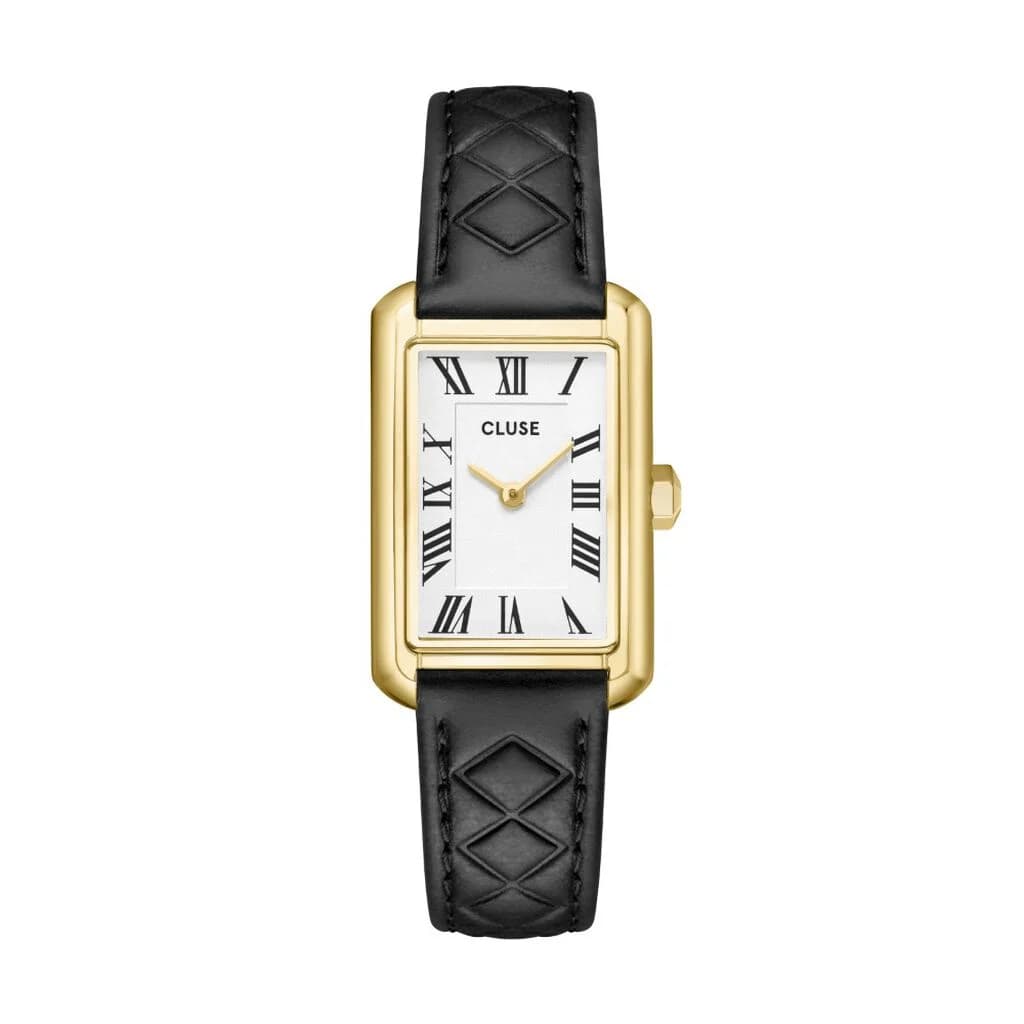 Cluse Belisenna Watch Leather, Black Quilted, Gold Colour