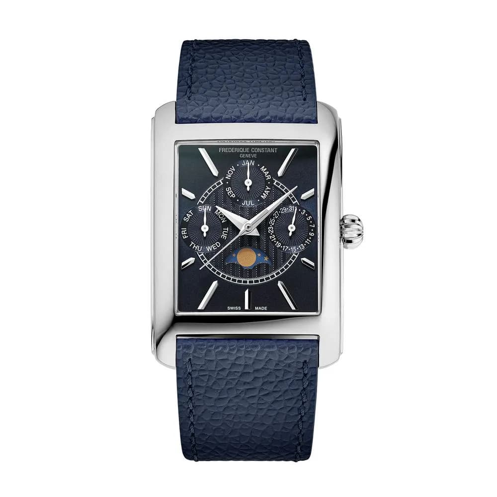 Frédérique Constant Montre Frédérique Constant Classics Carrée Calendar Moonphase Quartz Cadran Bleu foncé Bracelet Cuir - FC-265N4C6