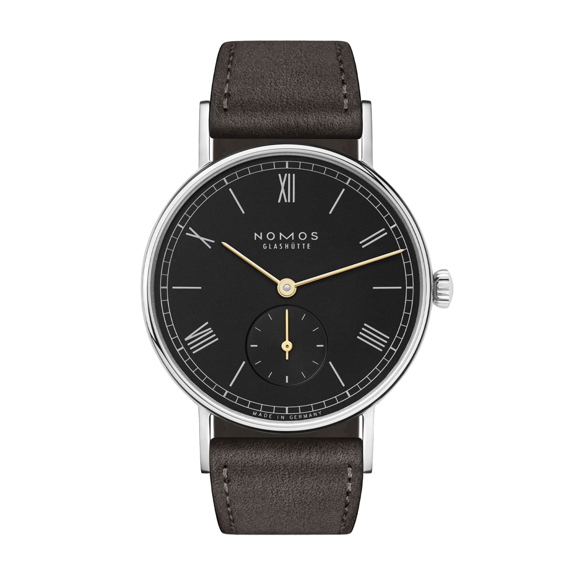 Nomos Montre Nomos Ludwig mécanique cadran noir bracelet cuir noir 33 mm