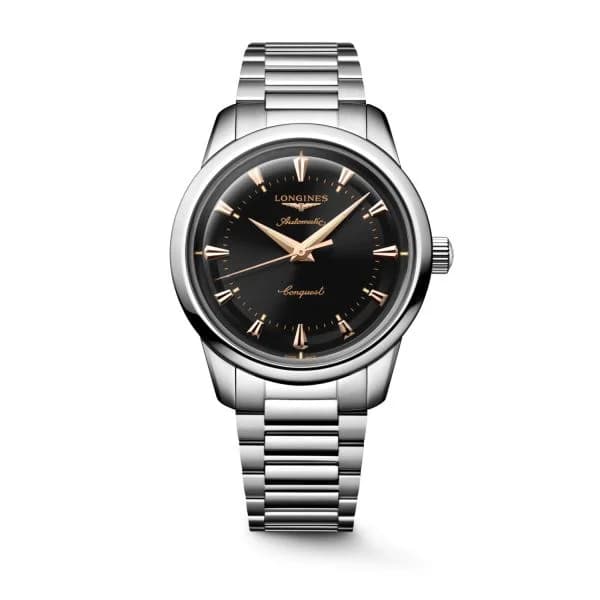 Longines Montre Longines Conquest Heritage 40mm Automatique Cadran Noir laqué poli Bracelet Acier