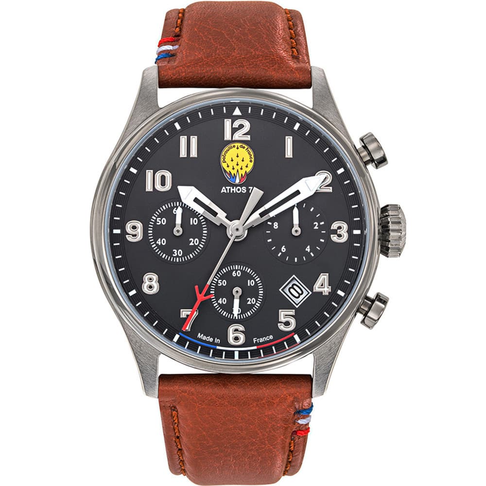 Patrouille de France Montre Patrouille de France Collection Athos 7 en Cuir Marron