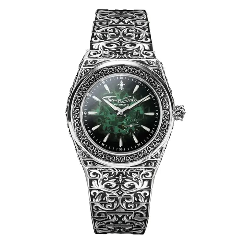 Thomas Sabo Montre Rebel at Heart Revive Automatique 42mm Acier inoxydable vert foncé Argent WA0448-201-211