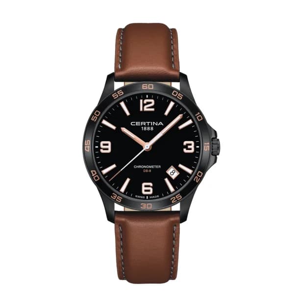 Certina Montre Certina DS-8 41.5mm Quartz Cadran Noir Bracelet Cuir