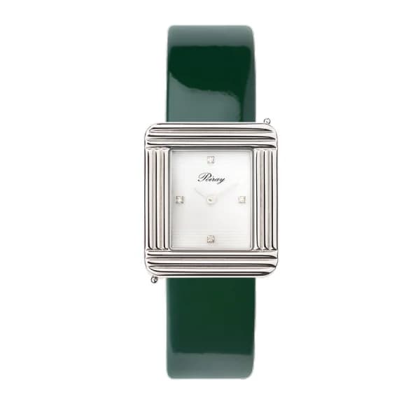 Poiray Montre Poiray Ma Première Cadran Blanc Serti Bracelet Veau Vernis Vert